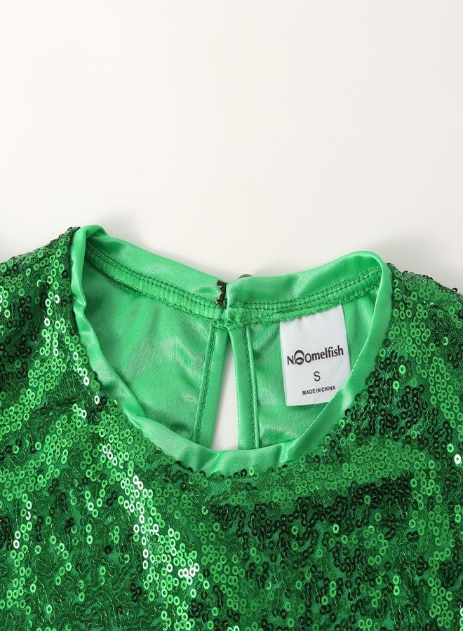 Noomelfish Girls Short Sleeve Sequin Shirts Party Glitter Sparkly Tops Blouse, Green, Size 9-10 Years - Image 4